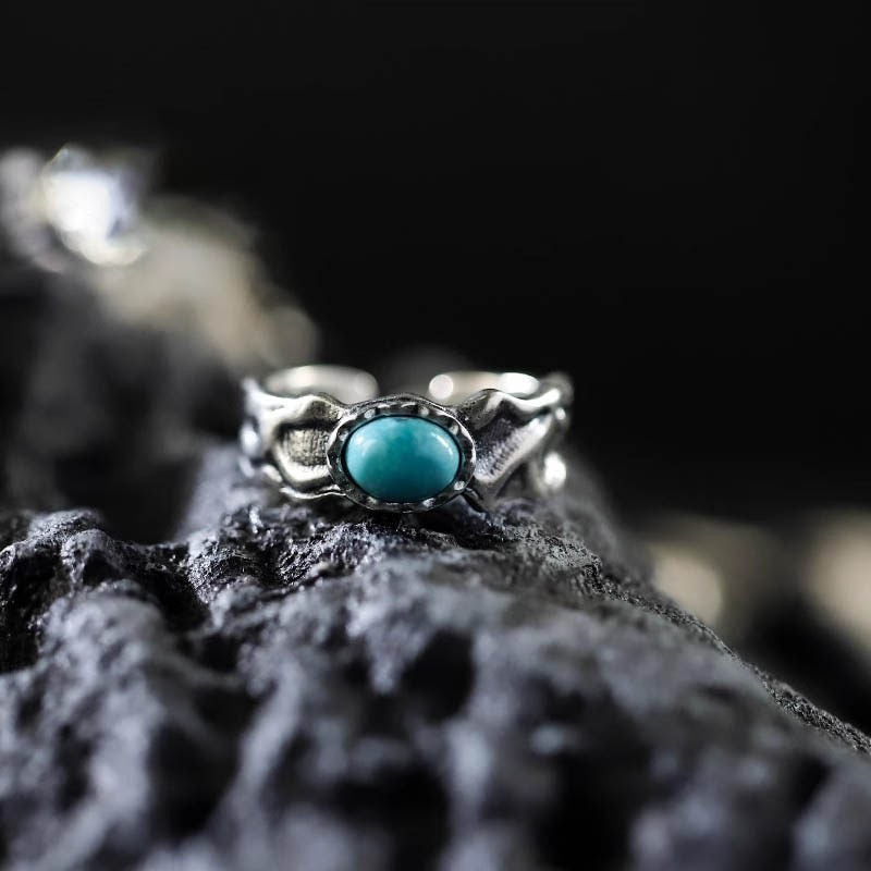 Antiqued Open Band Turquoise 925 Sterling Silver Ring