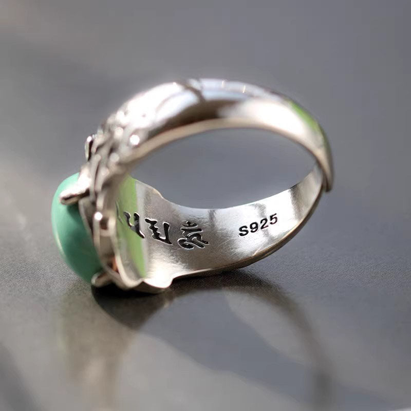 Round Turquoise Tribal Swirl 925 Sterling Silver Ring