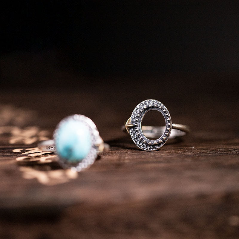 Star‑Accent Serrated Turquoise Ring 925 Sterling Silver