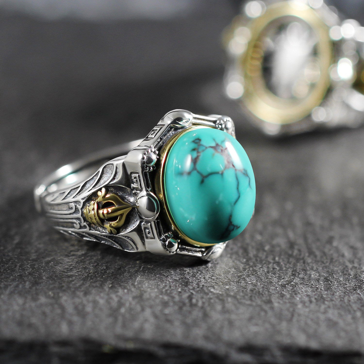 Vajra Oval Turquoise 925 Sterling Silver Ring