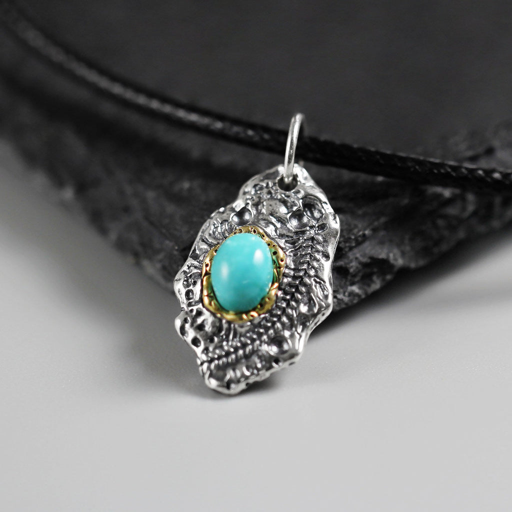 Two Tone Turquoise Cabochon 925 Sterling Silver Pendant