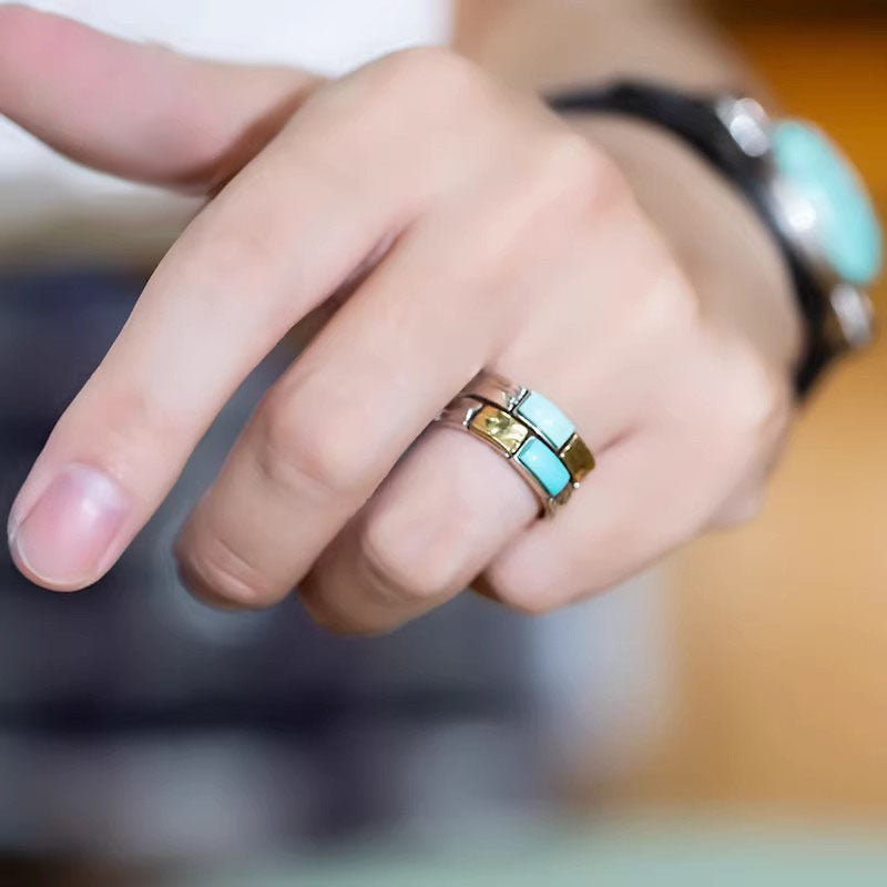 Industrial Stacked Turquoise 925 Sterling Silver Ring