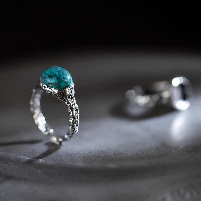 Weathered Rock Turquoise with Cratered 925 Sterling Silver