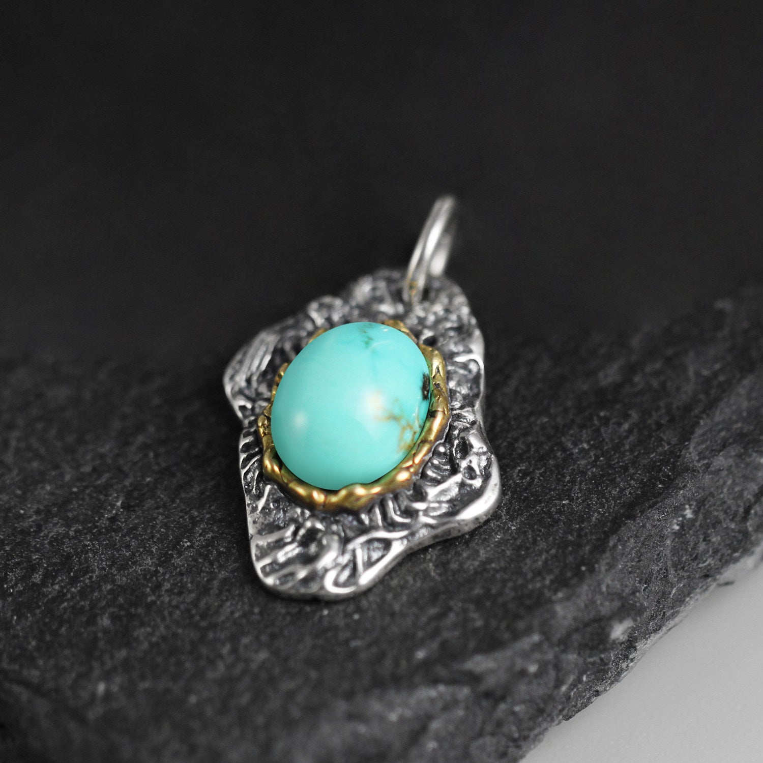 925 Sterling Silver Antiqued Turquoise Pendant