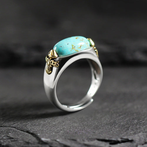925 Sterling Silver Oval Turquoise Adjustable Band
