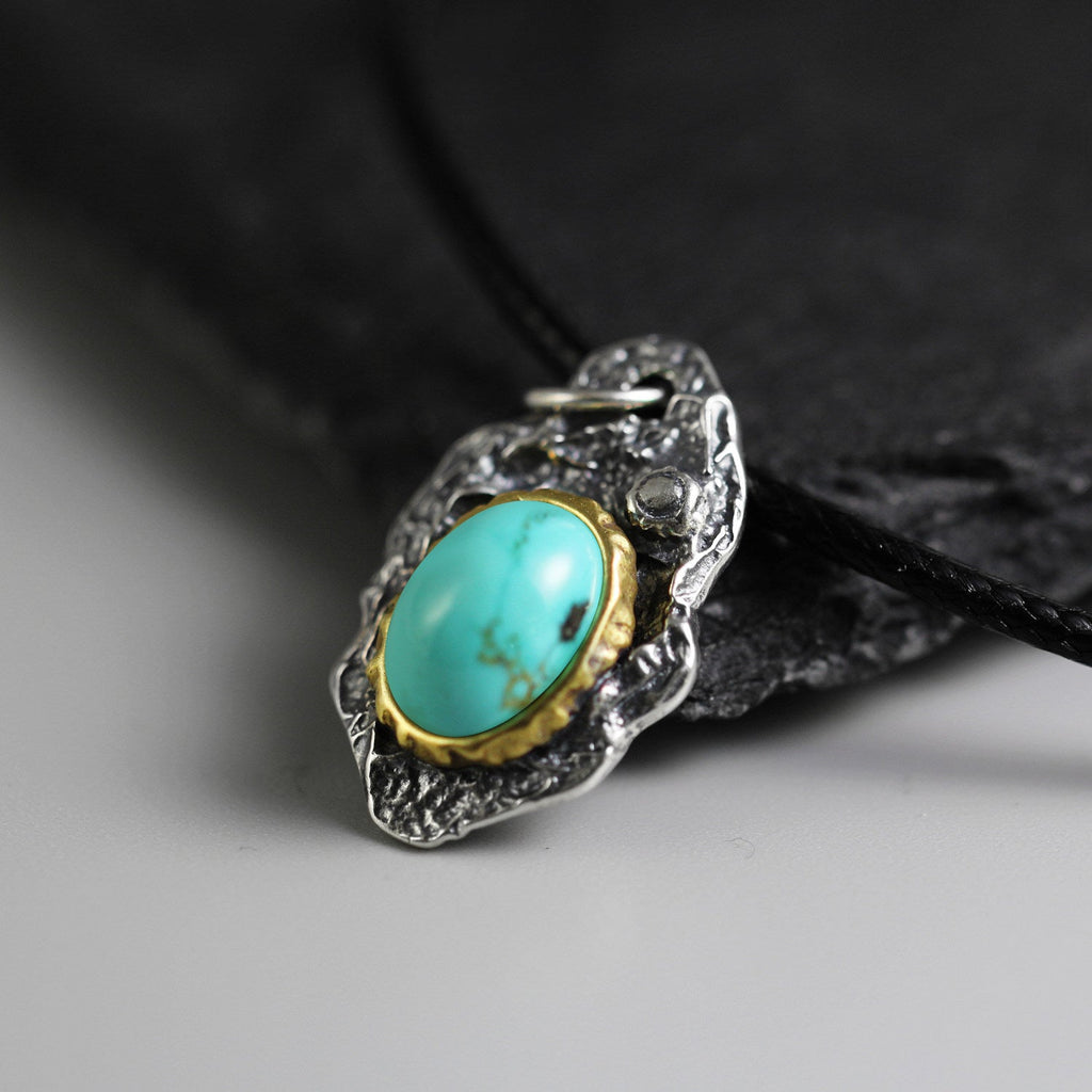 Hand Forged Turquoise Necklace 925 Sterling Silver