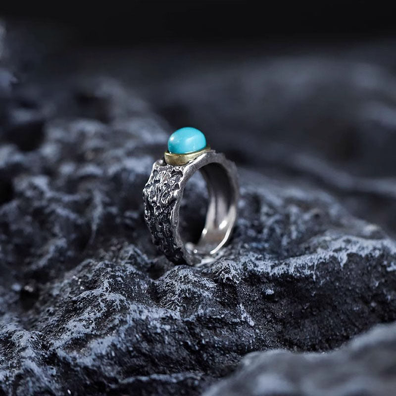 Oval Turquoise Copper Bezel 925 Sterling Silver Ring