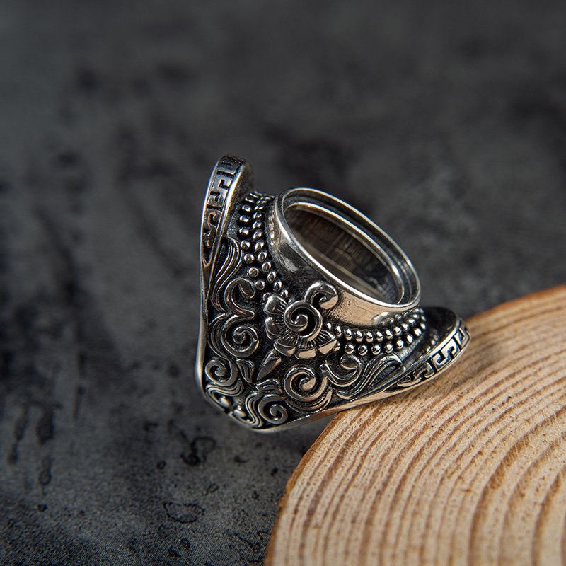 Vintage Filigree Carved Turquoise 925 Sterling Silver Ring