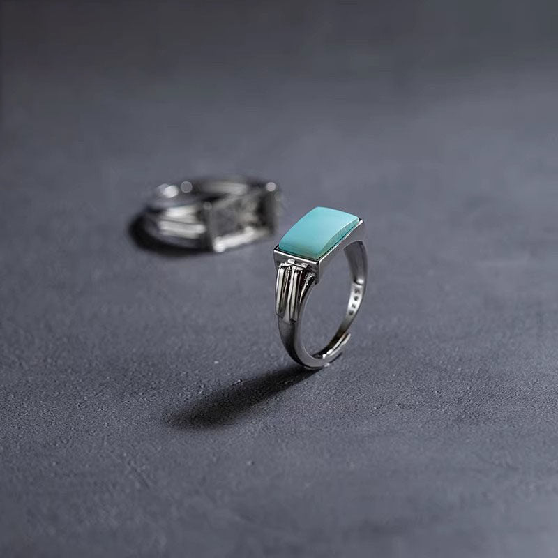 Rectangular Turquoise Split Shank Setting 925 Sterling Silver Ring