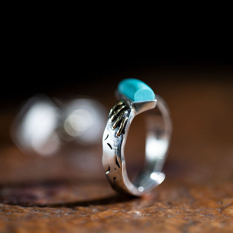 925 Sterling Silver Ring with Geometric Turquoise and Cutout Detail