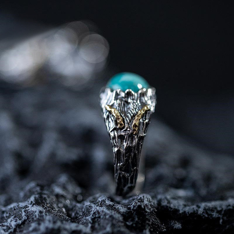 925 Sterling Silver Natural Turquoise Ring with Twisted Gold Accents