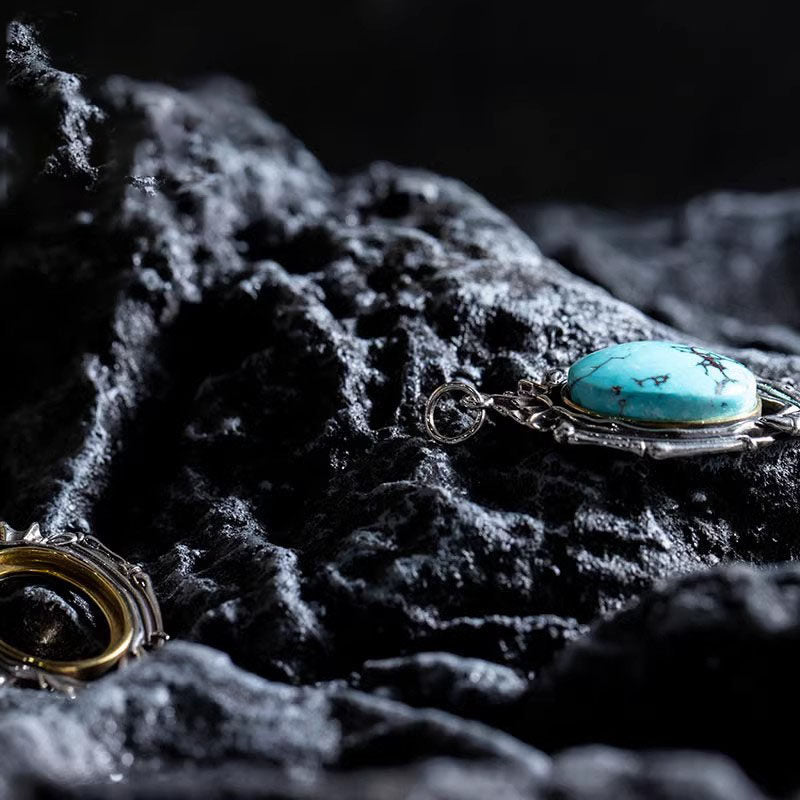 925 Sterling Silver Bone Armor Turquoise Pendant