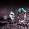 925 Sterling Silver Ring with Oval Matrix Turquoise and Twig Band