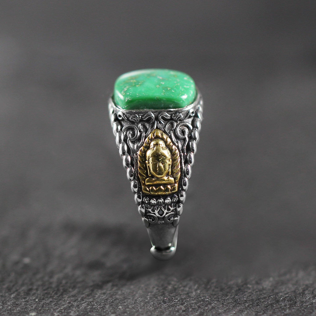 Auspicious Square Turquoise 925 Sterling Silver Band Ring