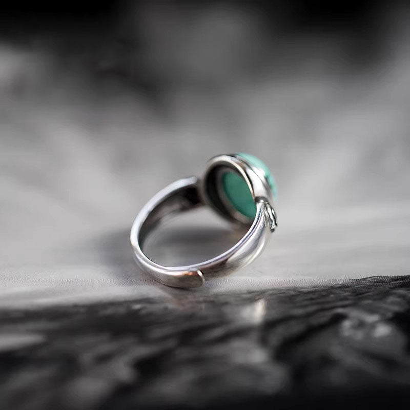 Vintage Engraved Turquoise Statement 925 Sterling Silver Ring