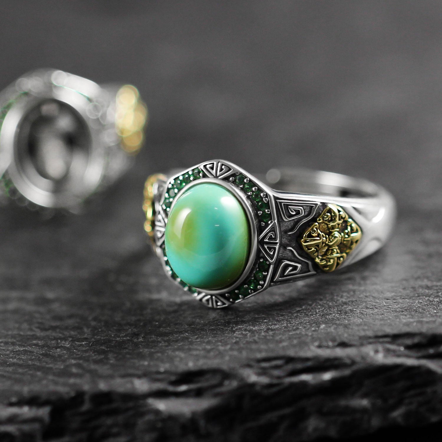 925 Sterling Silver Mixed Metal Turquoise Band