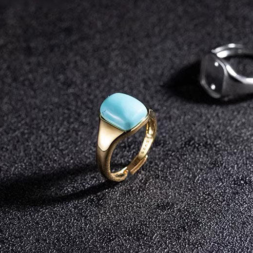 925 Sterling Silver Ring with Gold Plated Turquoise Signet Top