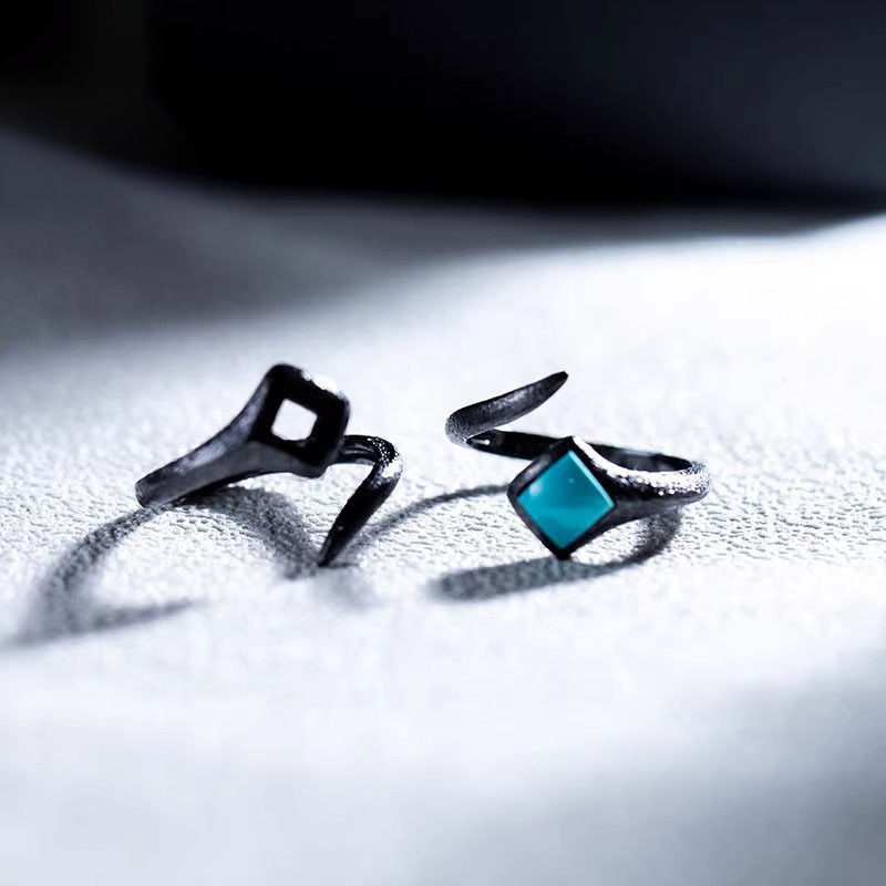 925 Sterling Silver Ring with Matte Black Plated Turquoise