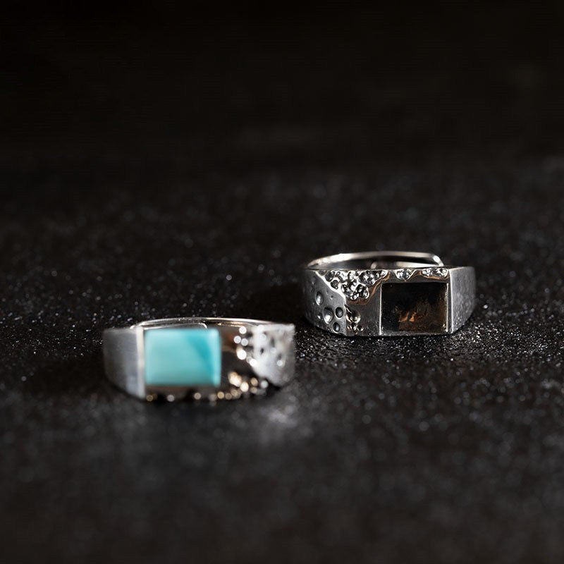 925 Sterling Silver Ring with Modernist Textured Turquoise Band