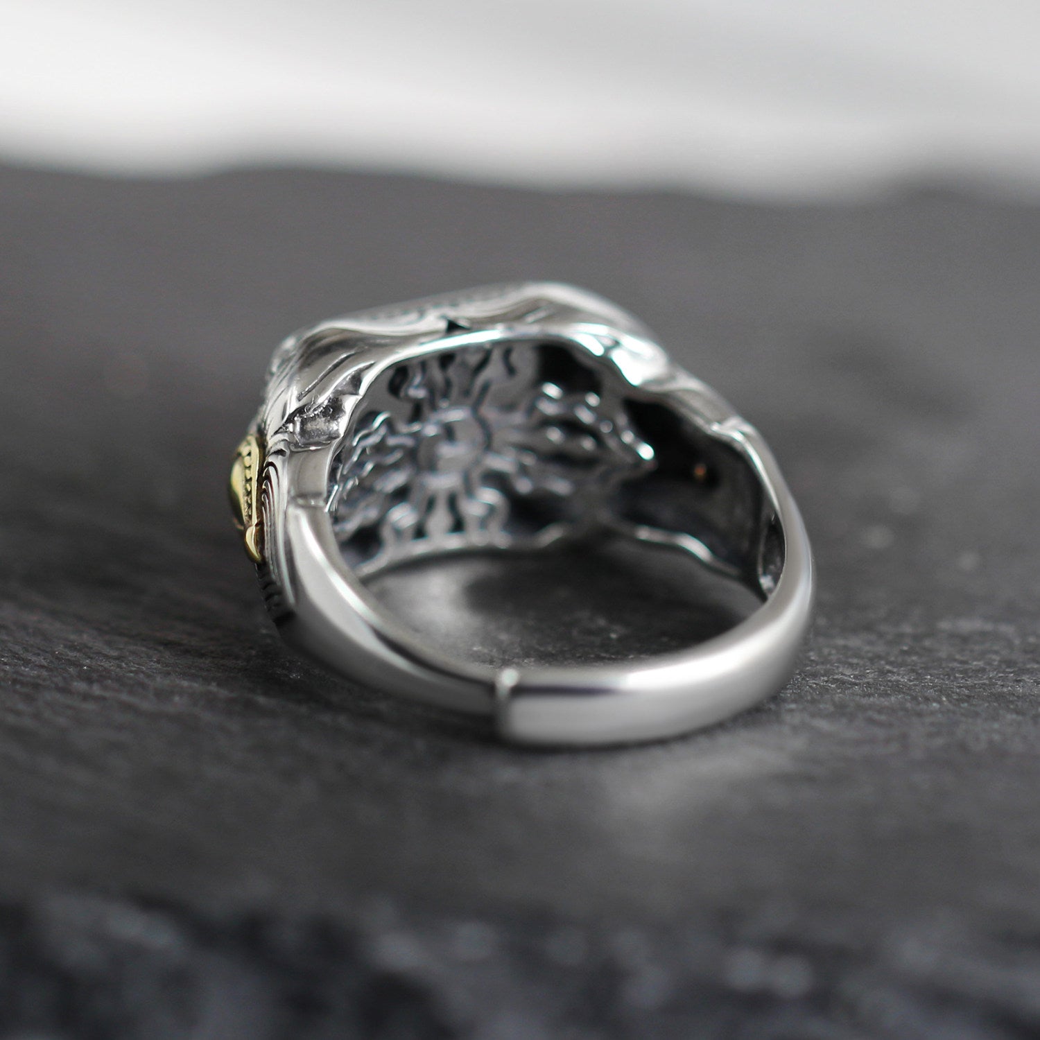 Vintage Square Turquoise Statement Ring 925 Sterling Silver