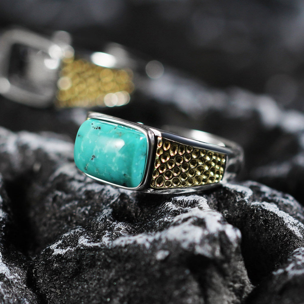 Hammered Brass Turquoise Band 925 Sterling Silver