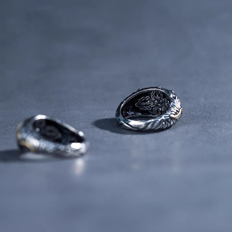 Vintage Engraved Turquoise Open Ring 925 Sterling Silver