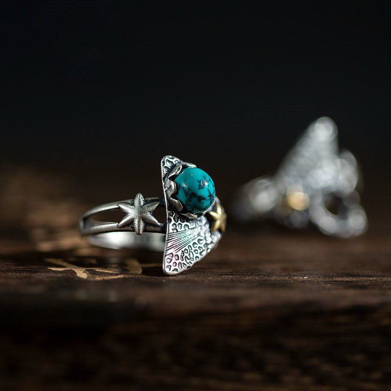 Turquoise Copper Star Accent 925 Sterling Silver Ring