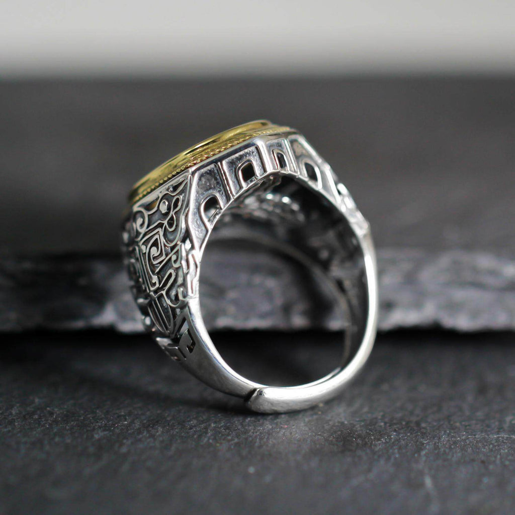 Ornate Openwork Turquoise 925 Sterling Silver Ring