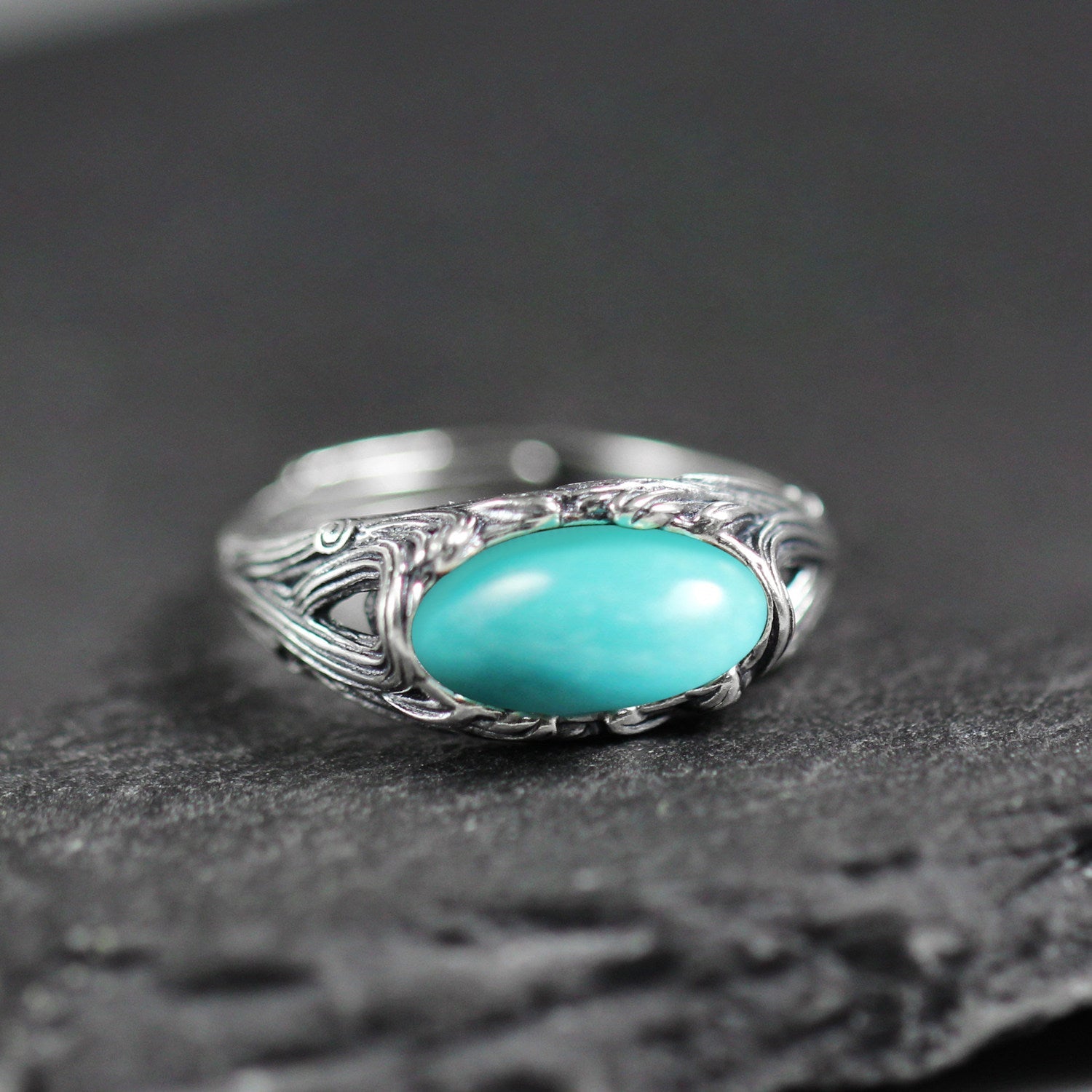 925 Sterling Silver Ring with Antiqued Filigree Turquoise