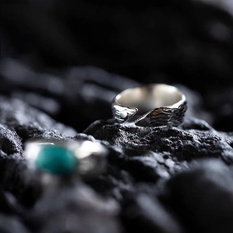 925 Sterling Silver Hand Forged Turquoise Statement Ring