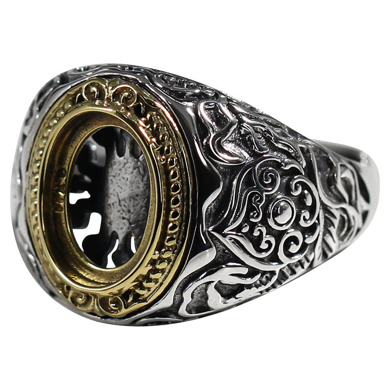 925 Sterling Silver Natural Turquoise Ring with Engraved Scrollwork