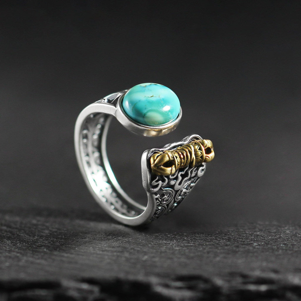 925 Sterling Silver Adjustable Statement Turquoise Ring