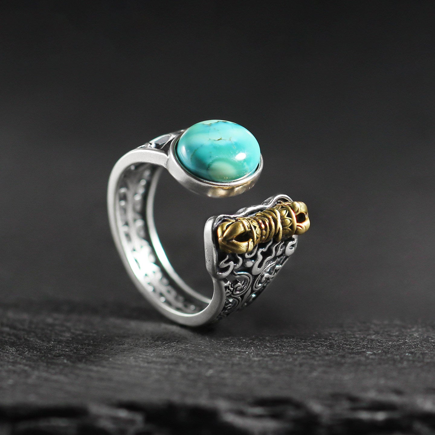 925 Sterling Silver Adjustable Statement Turquoise Ring