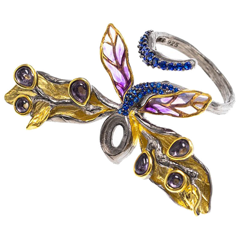 925 Sterling Silver Ring with Dragonfly and Multi Stone Accent