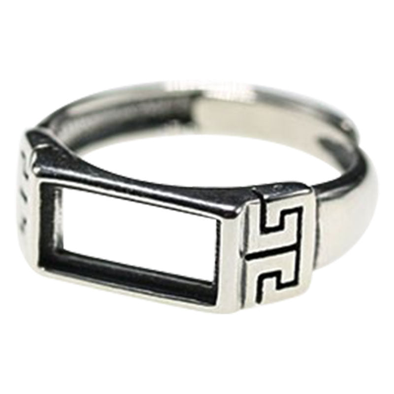 925 Sterling Silver Ring with Rectangular Turquoise and Greek Key