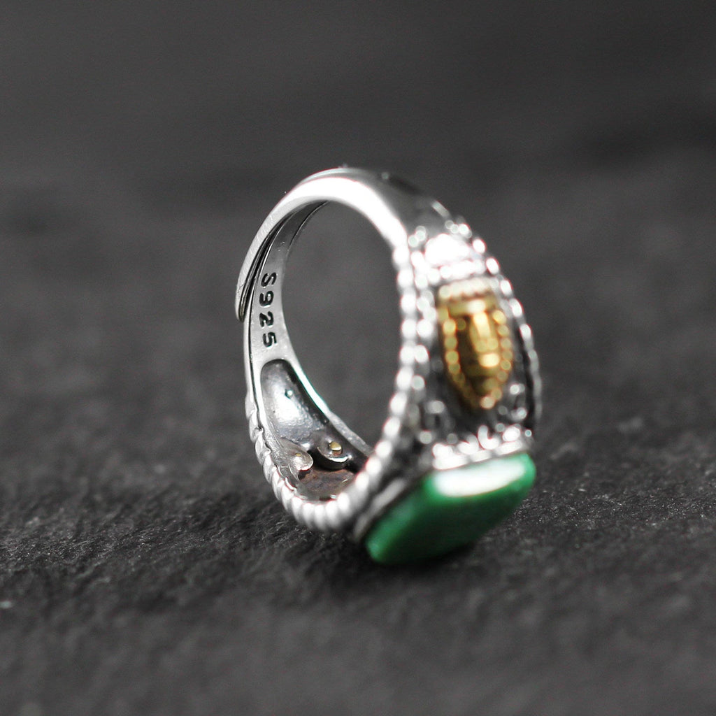 Auspicious Square Turquoise 925 Sterling Silver Band Ring