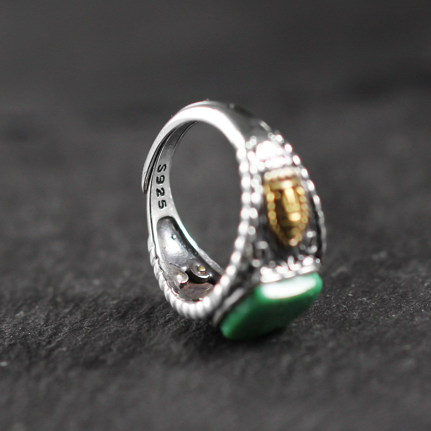 Auspicious Square Turquoise 925 Sterling Silver Band Ring