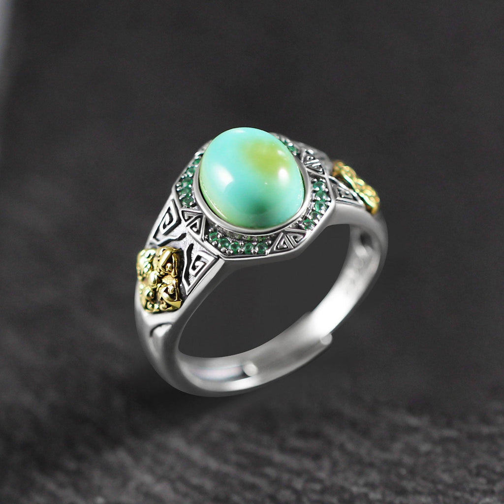 925 Sterling Silver Mixed Metal Turquoise Band