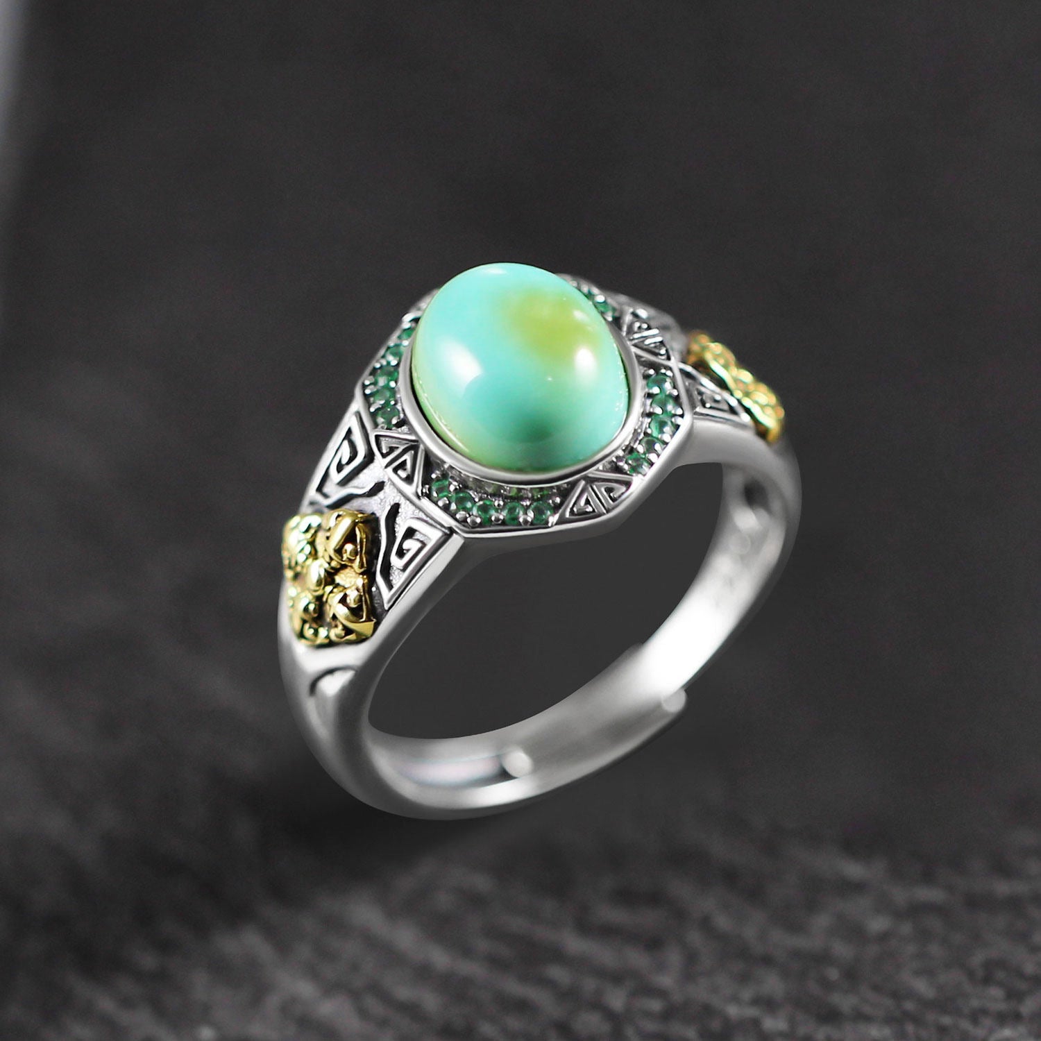 925 Sterling Silver Mixed Metal Turquoise Band