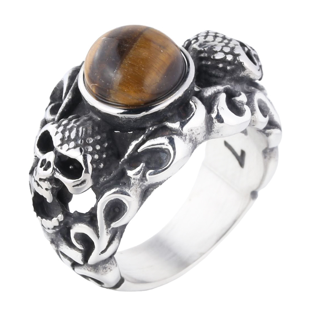 Gemstone Skull Stainless Steel Ring