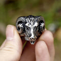 Vintage 3D Ram Head Stainless Steel Ring