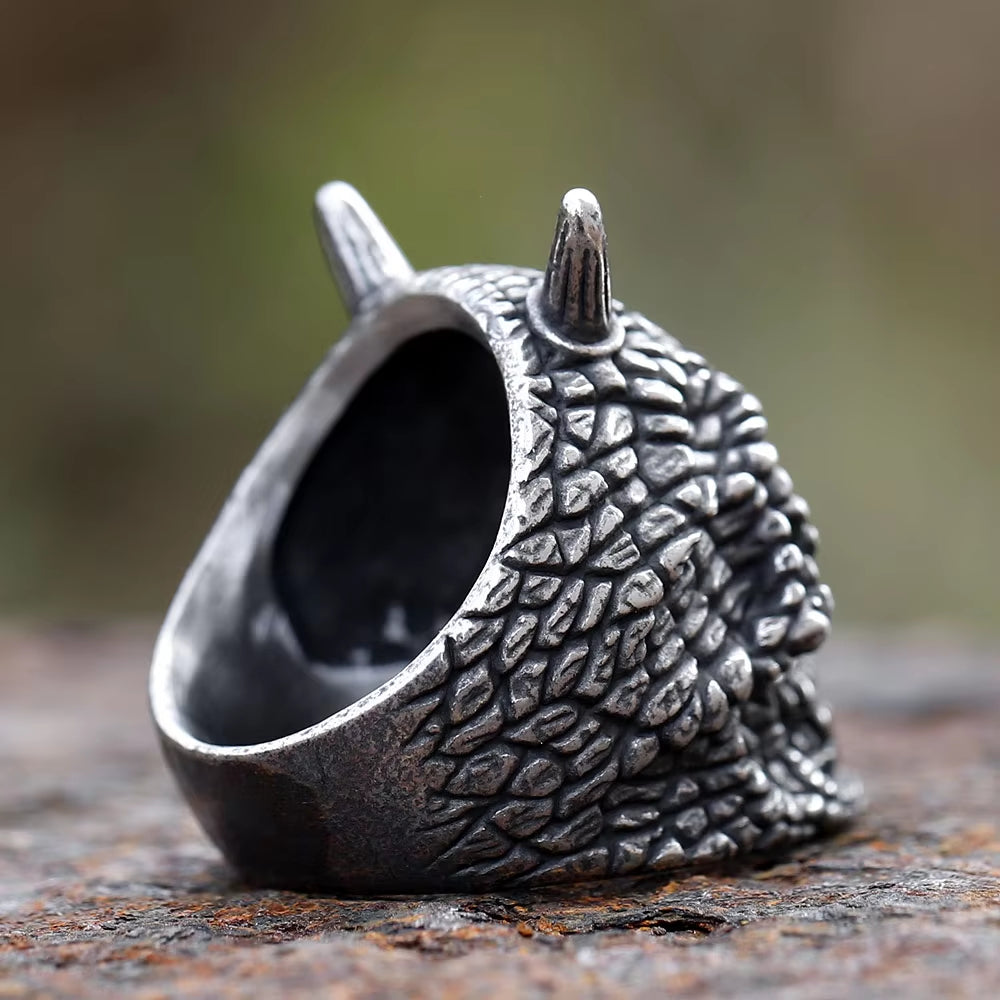 Horned Demon Skull with Rose Stainless Steel Ring