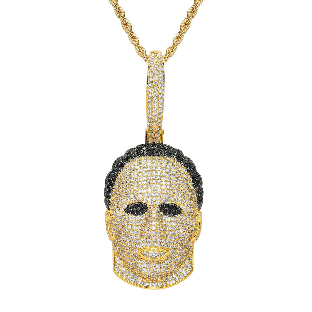 Diamond Human Head Mask Necklace