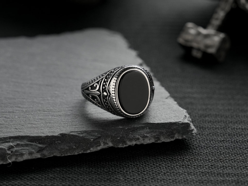 Black Obsidian Gothic Punk Ring