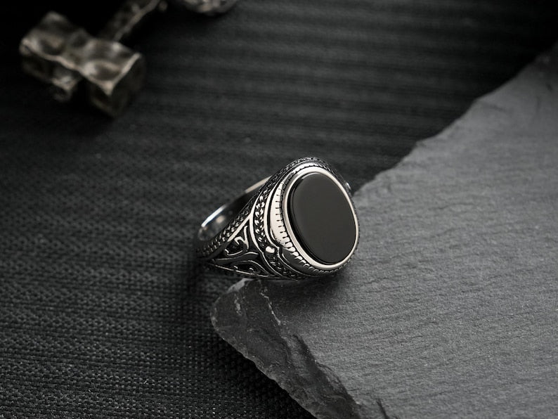 Black Obsidian Gothic Punk Ring