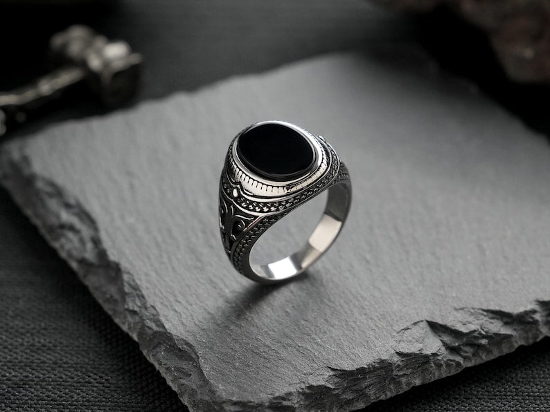 Black Obsidian Gothic Punk Ring