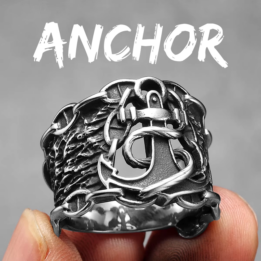 Anchor Rope Openwork Stainless Steel Ring
