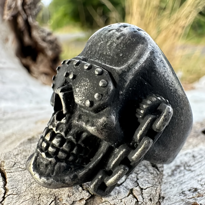 Rivet Goggle Skull Stainless Steel Ring