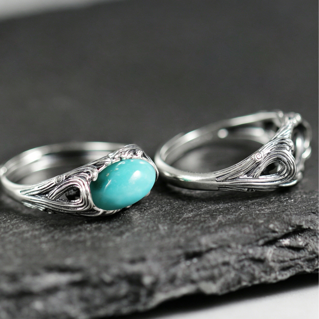 925 Sterling Silver Ring with Antiqued Filigree Turquoise