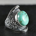 Vintage Filigree Carved Turquoise 925 Sterling Silver Ring